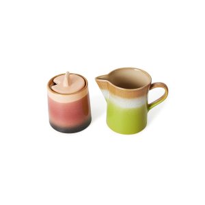 Alternative view of 70s ceramics: milk jug & sugar pot, foreland