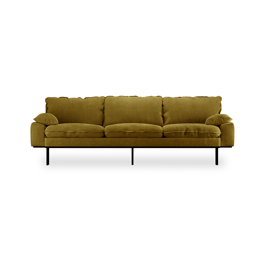 Retro sofa: 4-seats, royal velvet, olive