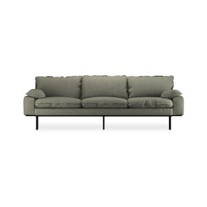 Retro sofa: 4-seats, linen, army green