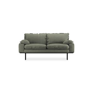 Retro sofa: 2-seats, linen, army green