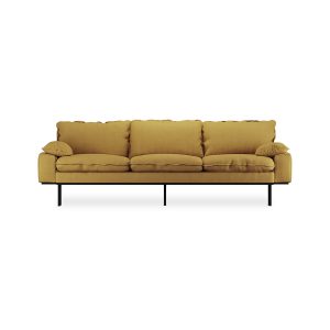 Retro sofa: 4-seats, linen, burnt ochre