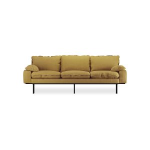 Retro sofa: 3-seats, linen, burnt ochre