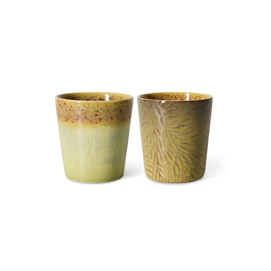 70s ceramics: Van Gogh coffee mugs, sunflowers (set of 2)