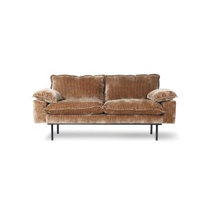 Retro sofa: 2-seats, corduroy velvet, aged gold