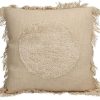 Cotton Cushion with Circular Fringe Detail – Ecru 45 × 45 cm