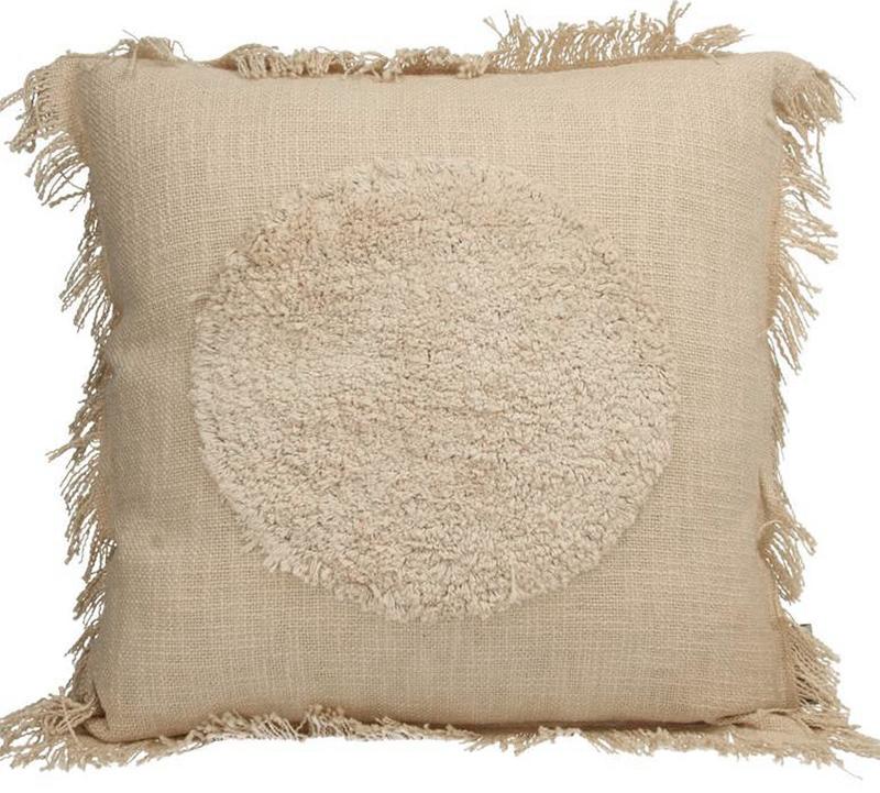 Cotton Cushion with Circular Fringe Detail – Ecru 45 × 45 cm